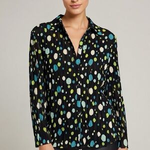 Vintage Le Grange Black Blouse with Colorful Polka Dots